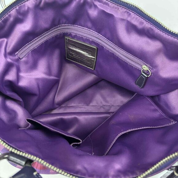 Coach Poppy Plaid Glam Tote Bag – Purple Multi Patent Leather Trim - Picture 7 of 11